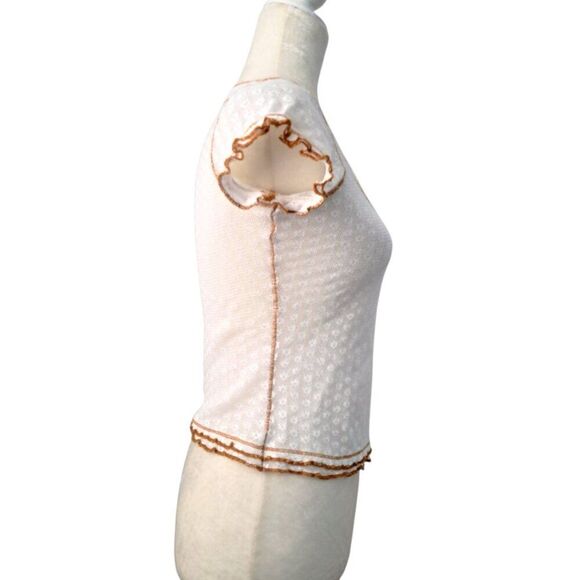 Free People Garner Baby Tee Blouse Top White Short Sleeve Lettuce Hem Cotton XS - Picture 6 of 9